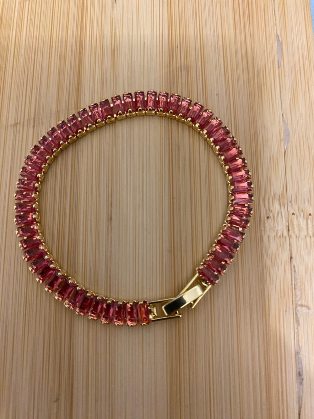 Gold Bracelet with Pink Baguette Stones - Women's Jewelry